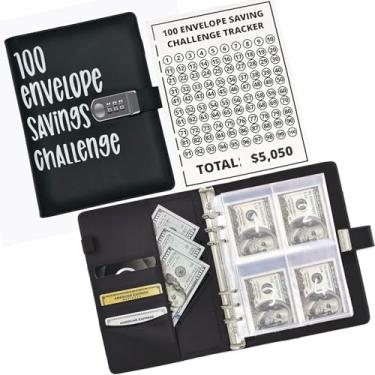Imagem de Livro de desafios de economia de dinheiro com 100 envelopes com trava de combinação atualizada, livro de desafios de economia com envelopes de dinheiro que é uma maneira fácil, divertida e segura de