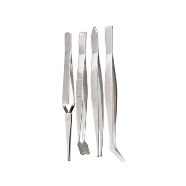 Imagem de Kit 4 Pincas Precisao Inox Ponta Fina Curva Reta Eletronica Bijuteria Artes Artesanato Relojoeiro