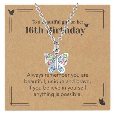 Imagem de Sepfavo Colar de borboleta de cristal para meninas, 6, 7, 8, 9, 10, 11, 12, 13, 16, 18, presente de aniversário, incrustado com zircônia, colar de diamante infantil hipoalergênico, 18, Aço inoxidável