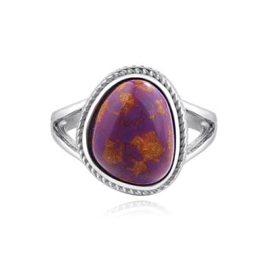 Imagem de Anel Turquesa/Quartzo Rosa/Ônix Preto para Mulheres, Anel Boho Anel de Prata de Aço Inoxidável Joias, Metal, Turquesa sintética