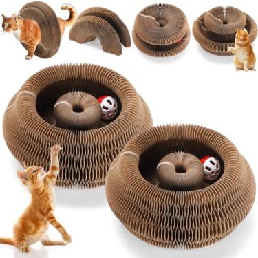 Imagem de Soulchen 2 peças de tábua de arranhar órgão mágico para gatos, brinquedo combinável para animais de estimação adultos, arranhador interativo de papelão com bola de sino, almofada sanfonada dobrável