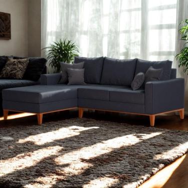 Imagem de Sofá 3 Lugares Beny Com Chaise Esquerdo Suede Azul