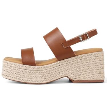 Imagem de EQAUDES Sandálias plataforma femininas bico aberto tira no tornozelo verão cunha espadrille sandálias bonitas praia palha ráfia tecido sandálias confortáveis sapatos sociais férias, 1 Marrom, 36