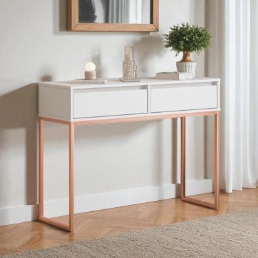 Imagem de Aparador Moderno Estilo Industrial Com Base Metal 2 Gavetas - Branco Cobre