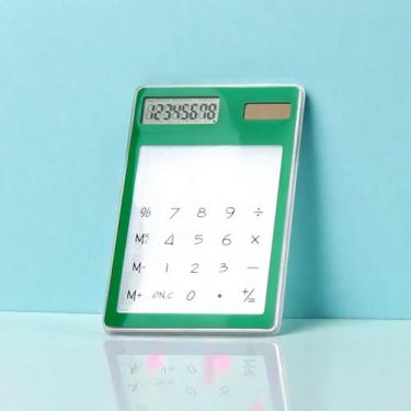 Imagem de Calculadora transparente, 12 x 8 cm, tela LCD de 8 dígitos, pequena calculadora com tela sensível ao toque alimentada por energia solar, calculadora de mesa para escritório, escola, casa, negócios