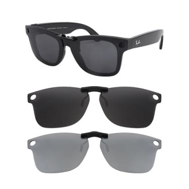 Imagem de HILEEN Óculos de sol polarizados com clipe para Ray-Ban Meta Wayfarer RW4006 50-22 para homens e mulheres proteção UV - preto + prata