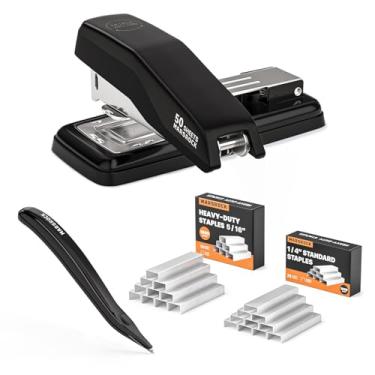 Imagem de Removedor de grampo, grampeador de mesa, grampeador giratório de braço oscilante, capacidade para 50 folhas, 2.000 grampeadores, grampeadores resistentes rotativos para escritório, casa, sala de aula