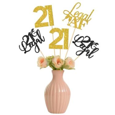 Imagem de 21 e palitos de centro de mesa jurídicos - Mesa de mesa com placa jurídica - Decorações de mesa de festa de aniversário para meninos e meninas - Glitter preto dourado 12 peças