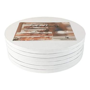 Imagem de Placa de bolo redonda, bandeja de base descartável de 30,48 cm de diâmetro branco de 1,27 cm de espessura, papelão ondulado resistente, ótimo para assar em massa e decorar bolos, materiais resistentes à gordura, Branco, 10"