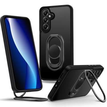 Imagem de Shields Up Capa para Samsung Galaxy S25 FE com suporte, capa para Galaxy S25 FE com suporte de anel duplo [ajustável e dobrável] Capa protetora translúcida fosca para Samsung S25 FE - preto fosco