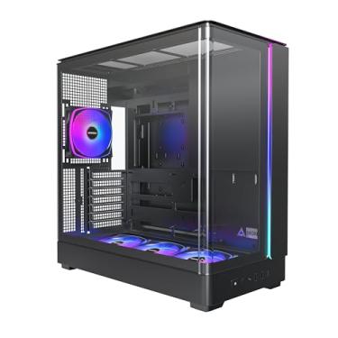 Imagem de MONTECH Capa para PC King 45 PRO ATX, vidro panorâmico curvo, fluxo de ar da chaminé, suporte de radiador de 360 mm, estrutura compacta para sistemas de alto desempenho, ventilador 6 ARGB PWM