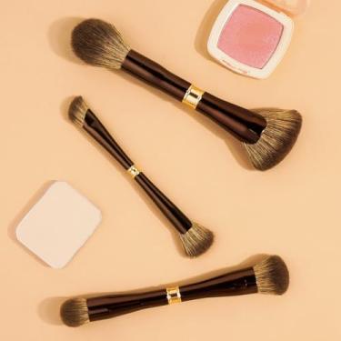 Imagem de 3 pincéis de maquiagem de precisão, cerdas macias e densas, ideal para contorno, blush e detalhes de sombras (café escuro)