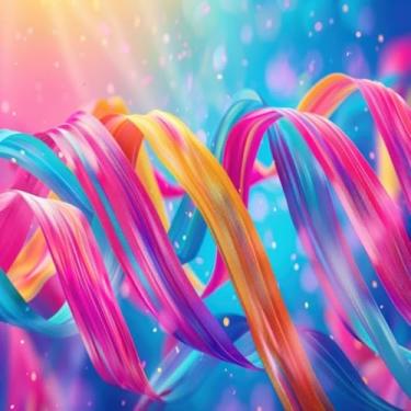 Imagem de Quadro Decorativo Abstrato Colorido Ribbon com Fundo Desfocado - Arte Moderna para Parede 50x50cm