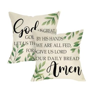 Imagem de Fjfz Conjunto de 2 capas de almofada decorativas Christian God is Great 45,7 x 45,7 cm, versículo religioso da Bíblia deixa varanda ao ar livre decoração de casa, casa de fazenda rústica sofá sofá