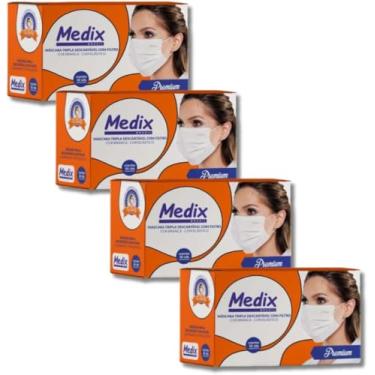 Imagem de Kit 4 Caixas Máscara Descartável Tripla Proteção com Filtro e Clipe de Ajuste Nasal Com Elástico – Total 200 Unidades