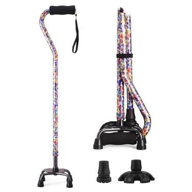 Imagem de YOKABOZE Bengala Para Mulheres E Homens, Bengala Quádrupla Dobrável Com Base De 4 Pontas Para Maior Estabilidade E Equilíbrio, Bengala Ajustável De Alumínio Para Idosos (Flor De Borboleta)