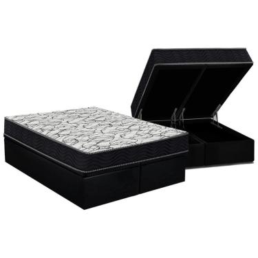 Imagem de Cama Box Baú Queen: Colchão Espuma D45 Ortobom - Airtech 150 + Base Crc Suede Black (158x198)
