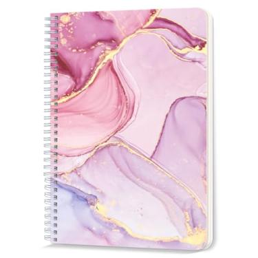 Imagem de Caderno espiral forrado, 100 páginas, 14,5 x 21 cm, papel pautado universitário, caderno espiral de fio duplo para estudo e anotações - padrão de mármore rosa