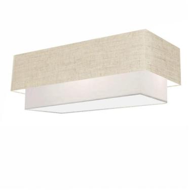 Imagem de Plafon Duplo Retangular Vivare Md-3072 Cúpula Em Tecido 99x40cm X 80x30cm - Bivolt Rustico-bege-branco 127/220v