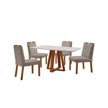 Imagem de Conjunto Sala De Jantar Mesa Floripa 120x80cm Off White Com 4 Cadeiras Pérola Veludo Cinza