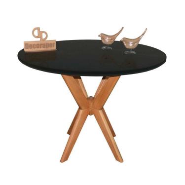 Imagem de Mesa Jantar Pandora Tampo Redondo Laca Com Vidro 100cm Preto