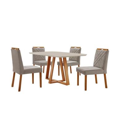 Imagem de Conjunto Sala De Jantar Mesa Florença 140x80cm Off White Com 4 Cadeiras Dallas Veludo Cinza