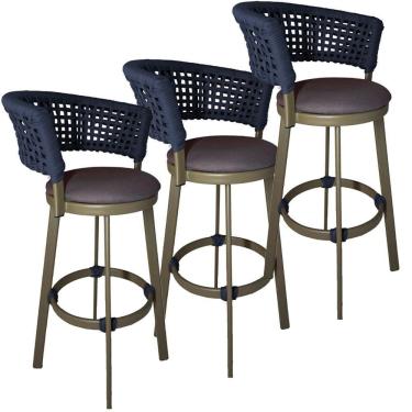 Imagem de 3 Banqueta Giratória Em Alumínio Balcão Jardim, Edícula Azul Marinho