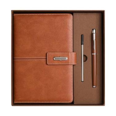 Imagem de IGYYO A5 Caderno diário de couro capa dura com conjunto de canetas para trabalho, escola, escrita, caderno de negócios, 200 páginas + refil de caneta + embalagem de caixa de presente (marrom)