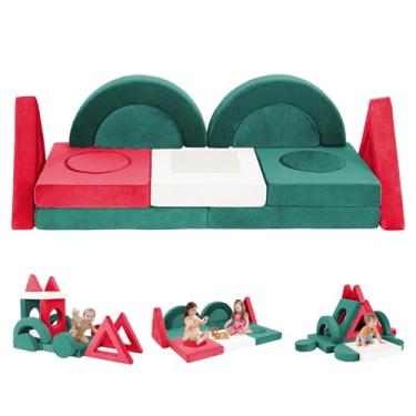 Imagem de Nevsokio Sofá infantil modular de Natal, 16 peças, versátil, com capas laváveis, sofá de espuma conversível para sala de jogos, quarto, conjunto criativo de construção de forte para decoração de casa