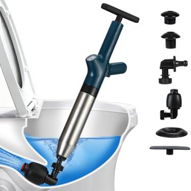 Imagem de Furnsii Desentupidor de vaso sanitário, desentupidor de drenagem de alta pressão com manômetro, lançador de dreno de ar de vaso sanitário, removedor de entupimento versátil e resistente para banheiro