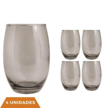 Imagem de Kit 4 Copo De Vidro 450ml Redondo Bellagio Cinza Luxo - PRATICASA, Bel
