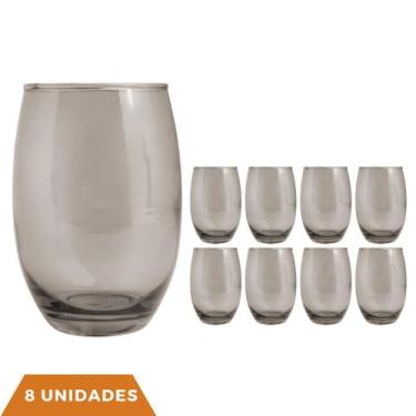 Imagem de Kit 8 Copo De Vidro 450ml Redondo Bellagio Cinza Luxo - PRATICASA, Bel