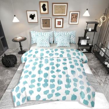 Imagem de Erosebridal Conjunto de edredom King azul-petróleo com 7 peças abstratas de bolinhas em um saco, conjunto de cama boêmio com pinceladas, para crianças e adultos, conjunto de cama com design de círculo