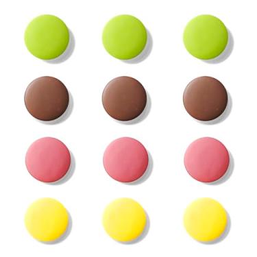 Imagem de Janvelle 12 peças de ímãs coloridos de geladeira simulados de macaron para alimentos, conjunto de ímãs decorativos redondos grandes de 2,4 cm, incluindo rosa, amarelo, café, verde, 4 cores