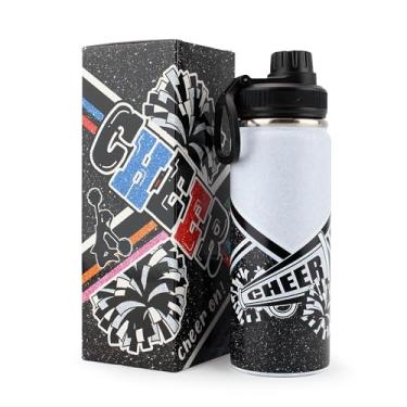 Imagem de BMHHTM Garrafa de água Cheer para meninas 510 g, garrafa esportiva isolada de aço inoxidável com tampa de bico, presente de líder de torcida a granel para equipe, presentes de esquadrão (prata)