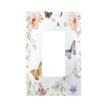 Imagem de BHGAHD Capas de tomada decorativas com design rústico de prado floral fresco com borboletas 1 gangue Rocker Light Switch Covers Single Decora GFCI Placa de parede para quarto, decoração de casa