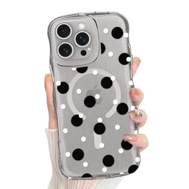 Imagem de Jefonha Capa magnética para iPhone 16 Pro, capa de telefone transparente fofa de bolinhas para mulheres e meninas, compatível com Magsafe, capa à prova de choque com moldura ondulada encaracolada
