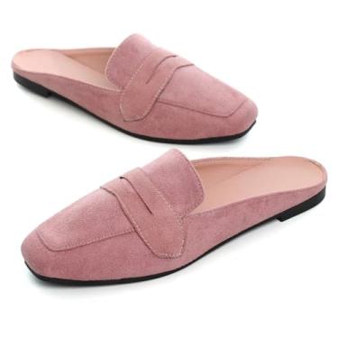 Imagem de Hee grand Mules para mulheres, sapatilhas, bico quadrado, sem cadarço, sem cadarço, confortável, camurça, mocassim sem costas nuas, Rosa 2090, 36