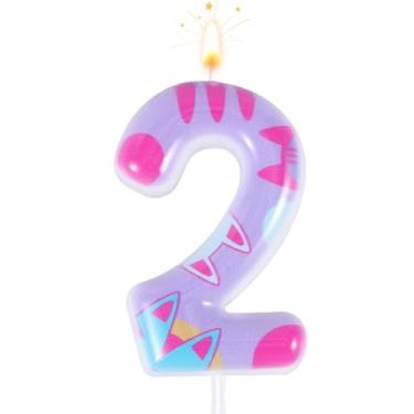 Imagem de Vela com número de aniversário com tema de gato, decorações de aniversário de gato de desenho animado, número de gato, vela, topo de bolo, decorações de festa de aniversário para meninas e meninos