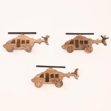 Imagem de Indian Shelf Ganchos de parede adesivos de madeira decorativos de helicóptero para casacos – 3 ganchos 6 tiras, à prova d'água, à prova de ferrugem, cabides sem broca para banheiro e cozinha – lindo