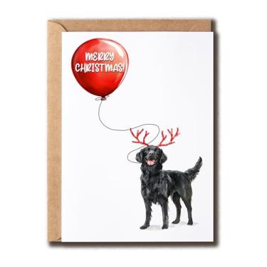 Imagem de BDAKDesigns Cartão de Natal Retriever revestido plano - Cartão de Natal para cães - Cartão de Retriever revestido plano fofo - Cartão de amante de cães - Presente para dono de cachorro - Cartão de