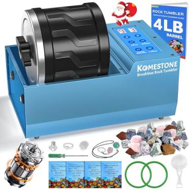 Imagem de Professional Rock Tumbler Kit – 4LB Large Capacity Barrel with Brushless Motor & Heavy Metal Base, Adjustable Speed & 9-Day Timer, Includes All Accessories, Rock Polisher for Adults & Collectors