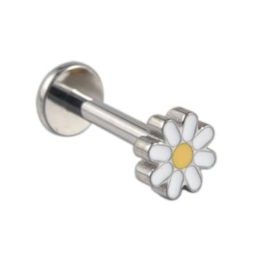 Imagem de Niaspi G23 Anel de lábio monroe de titânio margarida floral labret stud para mulheres minúsculas flor cartilagem brinco sem rosca push in helix tragus conch piercing joia, Small, Titânio, Sem Pedra