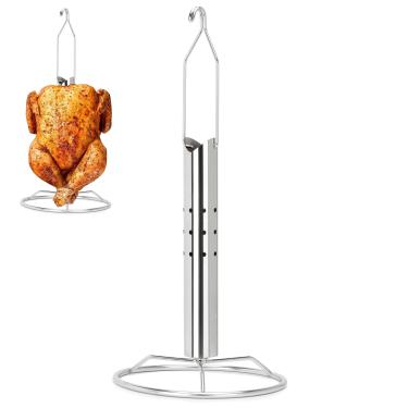 Imagem de only fire Suporte vertical de frango de aço inoxidável com alça de gancho de elevador, rack de peru para frigideiras, defumadores