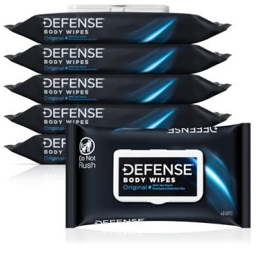 Imagem de Defense Soap Toalhetes corporais totalmente naturais com óleo de melaleuca | Wrestling, combate, acampamento, academia, lenços de chuveiro pós-treino para homens e mulheres. 40 unidades (pacote com 6)