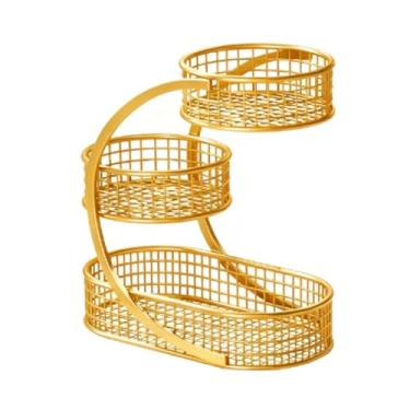 Imagem de IEUDNS Cesta de frutas, legumes, pães e lanches: moderna, para guardar frutas e outros alimentos, ideal para de sala de jantar decoração de casa, Ouro