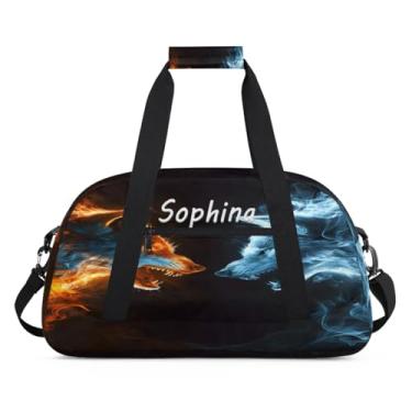 Imagem de Bolsa esportiva personalizada, animal, lobo, galáxia, universo com nome, bolsa de dormir personalizada, bolsa de fim de semana, bolsa de treino para dança, balé, academia, ginástica, mala, viagem