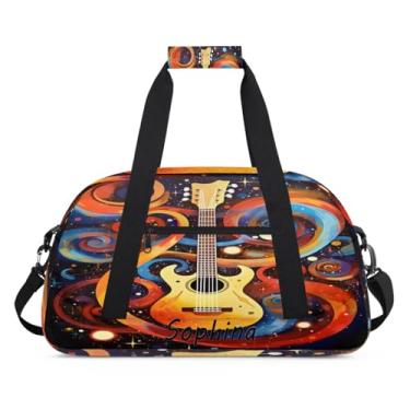 Imagem de Bolsa esportiva personalizada, notas de guitarra, música pellis, com nome, bolsa de dormir personalizada, bolsa de fim de semana, bolsa de treino para dança, balé, academia, ginástica, mala, viagem