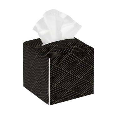 Imagem de Suporte quadrado de couro para caixa de lenços de papel à prova d'água, design preto, organizador de papel facial com cinto inferior, estojo de lenços para mesa, banheiro, escritório, mesa, carro