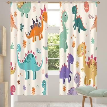 Imagem de 2 conjuntos de painéis dinossauros lindas flores cortinas transparentes arejadas com filtro leve painéis de cortina leve cortina de porta janela para sala de estar, quarto, jantar, 192 cm de